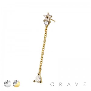 316L SURGICAL STEEL THREADLESS PUSH IN STAR TEAR DROP CHAIN CZ TOP PART